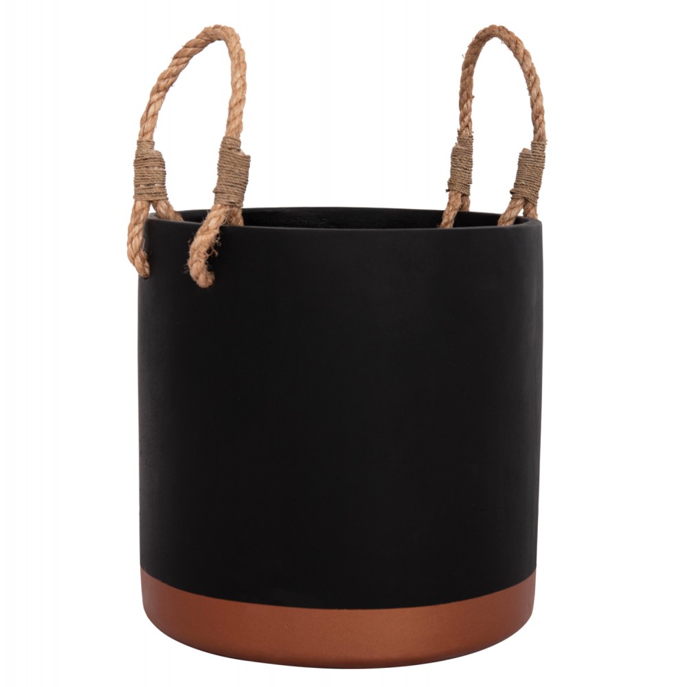 Γλάστρα "TRYLL" από fiber cement/σχοινί σε χρώμα μαύρο/μπρονζέ Φ31x31