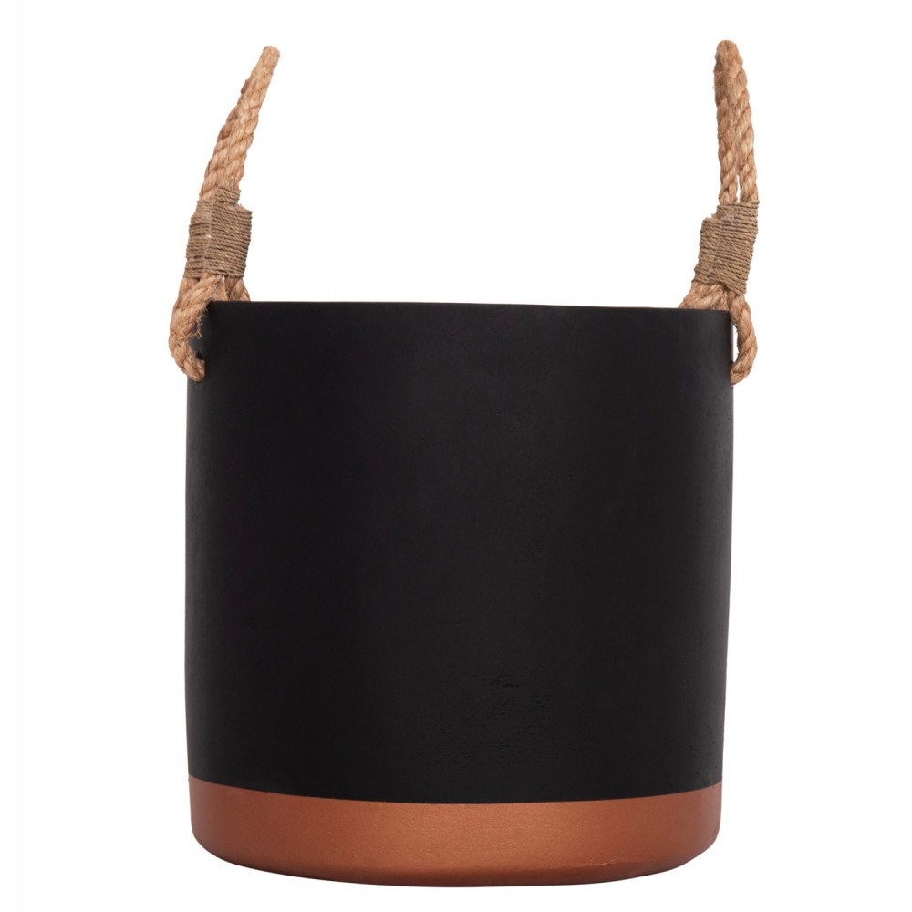 Γλάστρα "TRYLL" από fiber cement/σχοινί σε χρώμα μαύρο/μπρονζέ Φ31x31