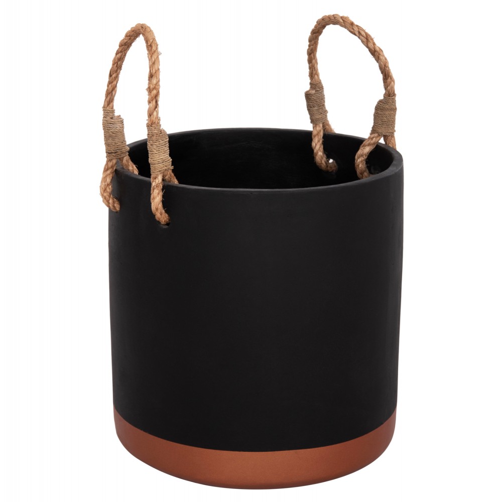 Γλάστρα "TRYLL" από fiber cement/σχοινί σε χρώμα μαύρο/μπρονζέ Φ31x31