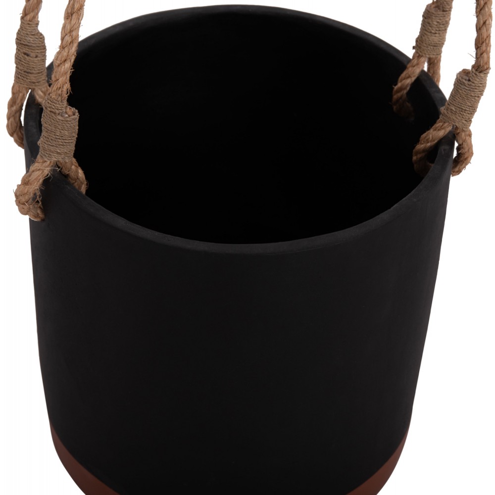 Γλάστρα "TRYLL" από fiber cement/σχοινί σε χρώμα μαύρο/μπρονζέ Φ31x31