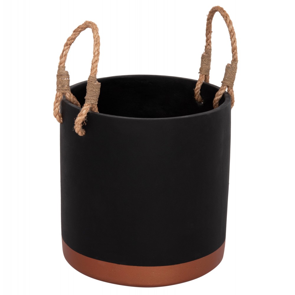 Γλάστρα "TRYLL" από fiber cement/σχοινί σε χρώμα μαύρο/μπρονζέ Φ31x31