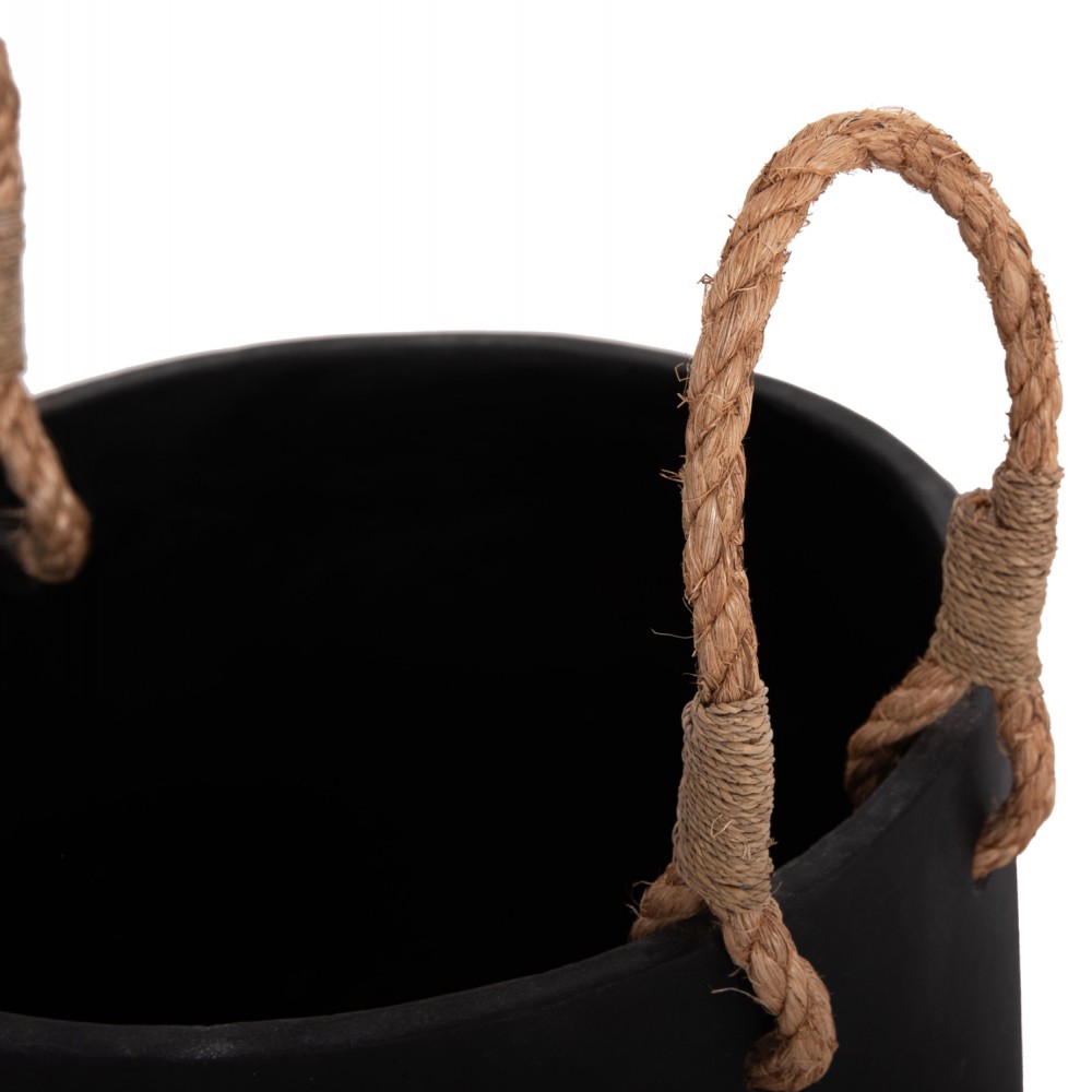 Γλάστρα "TRYLL" από fiber cement/σχοινί σε χρώμα μαύρο/μπρονζέ Φ31x31