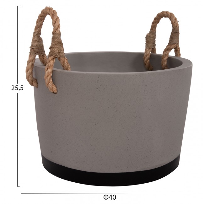 Γλάστρα "TRYLL" από fiber cement/σχοινί σε χρώμα γκρι/μαύρο Φ40x25.5