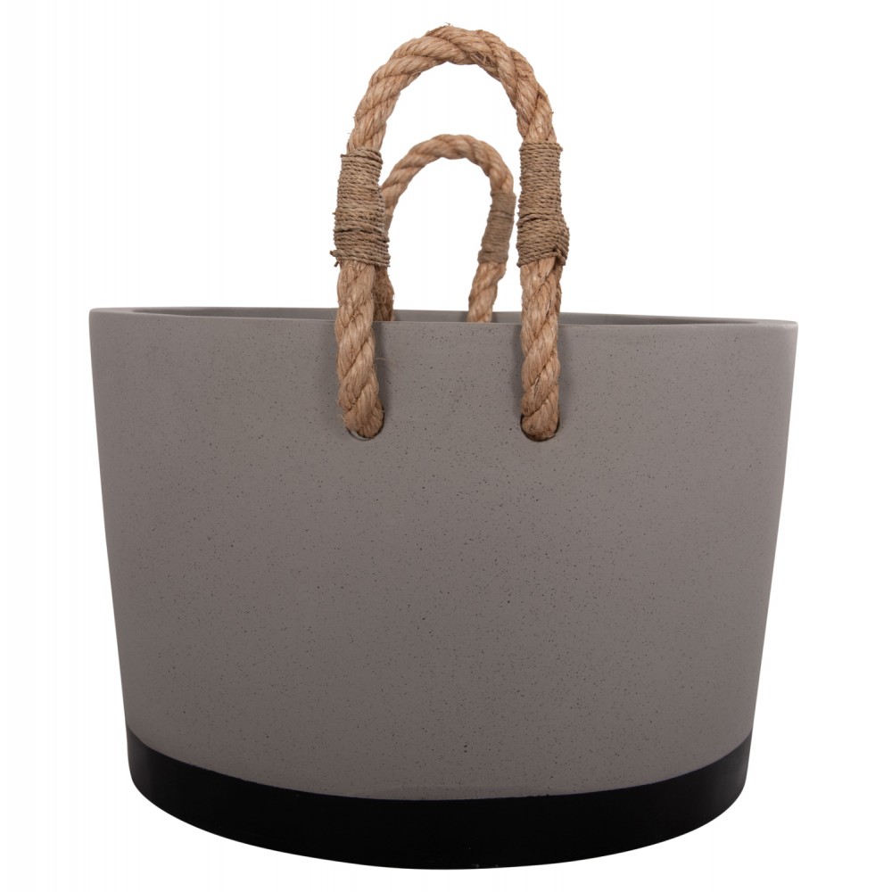 Γλάστρα "TRYLL" από fiber cement/σχοινί σε χρώμα γκρι/μαύρο Φ40x25.5