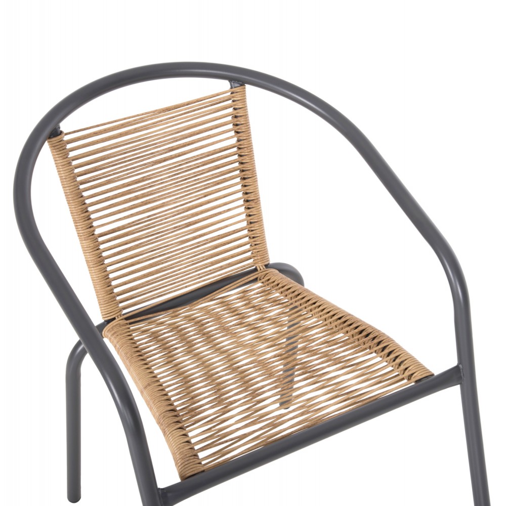 Σετ τραπεζαρίας "SWIFTER" 5τμχ από μέταλλο/rattan/γυαλί σε χρώμα γκρι/φυσικό 110x60x71