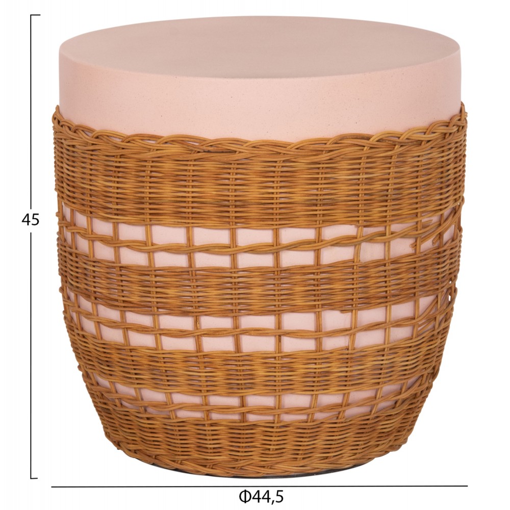 Βοηθητικό τραπέζι "VILHENA" από fiber cement/rattan σε χρώμα ροζ/φυσικό Φ44.5x45