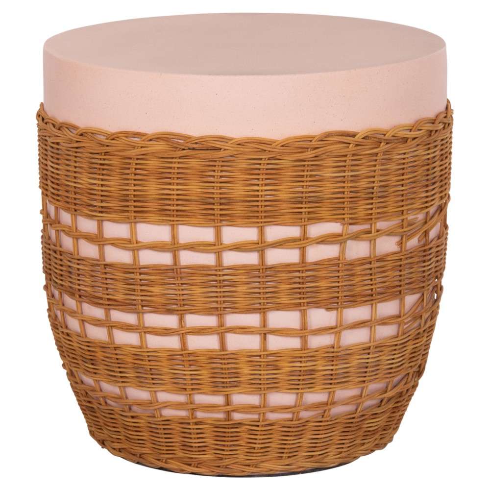 Βοηθητικό τραπέζι "VILHENA" από fiber cement/rattan σε χρώμα ροζ/φυσικό Φ44.5x45
