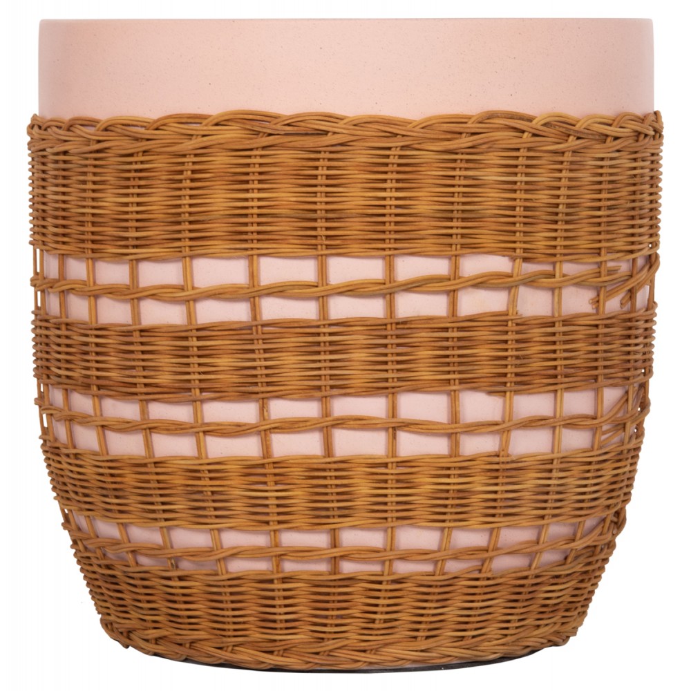 Βοηθητικό τραπέζι "VILHENA" από fiber cement/rattan σε χρώμα ροζ/φυσικό Φ44.5x45