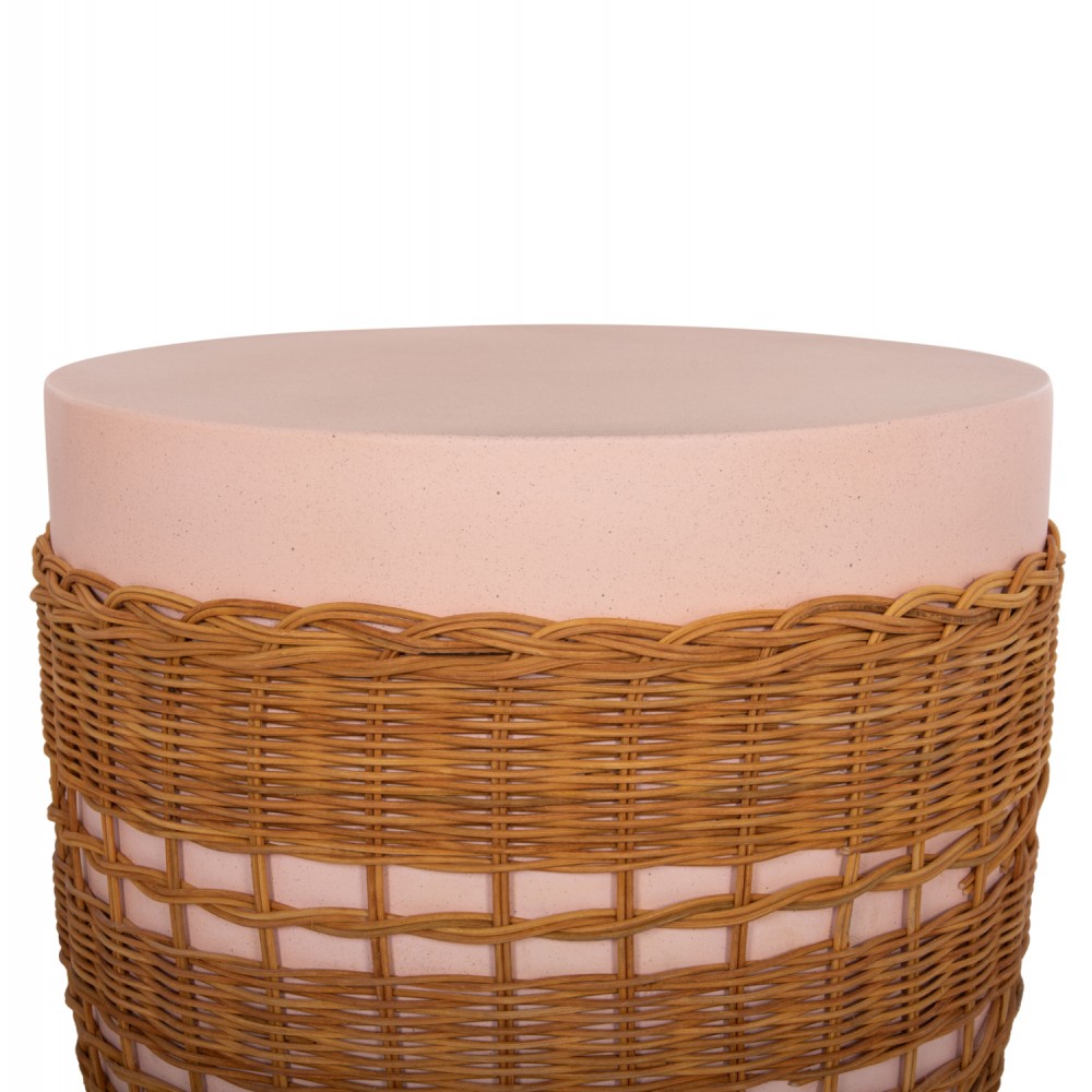 Βοηθητικό τραπέζι "VILHENA" από fiber cement/rattan σε χρώμα ροζ/φυσικό Φ44.5x45