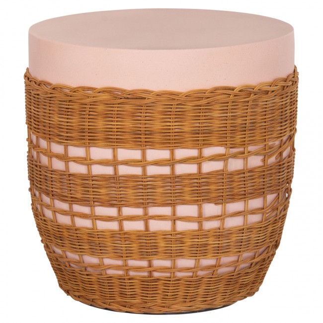 Βοηθητικό τραπέζι "VILHENA" από fiber cement/rattan σε χρώμα ροζ/φυσικό Φ44.5x45