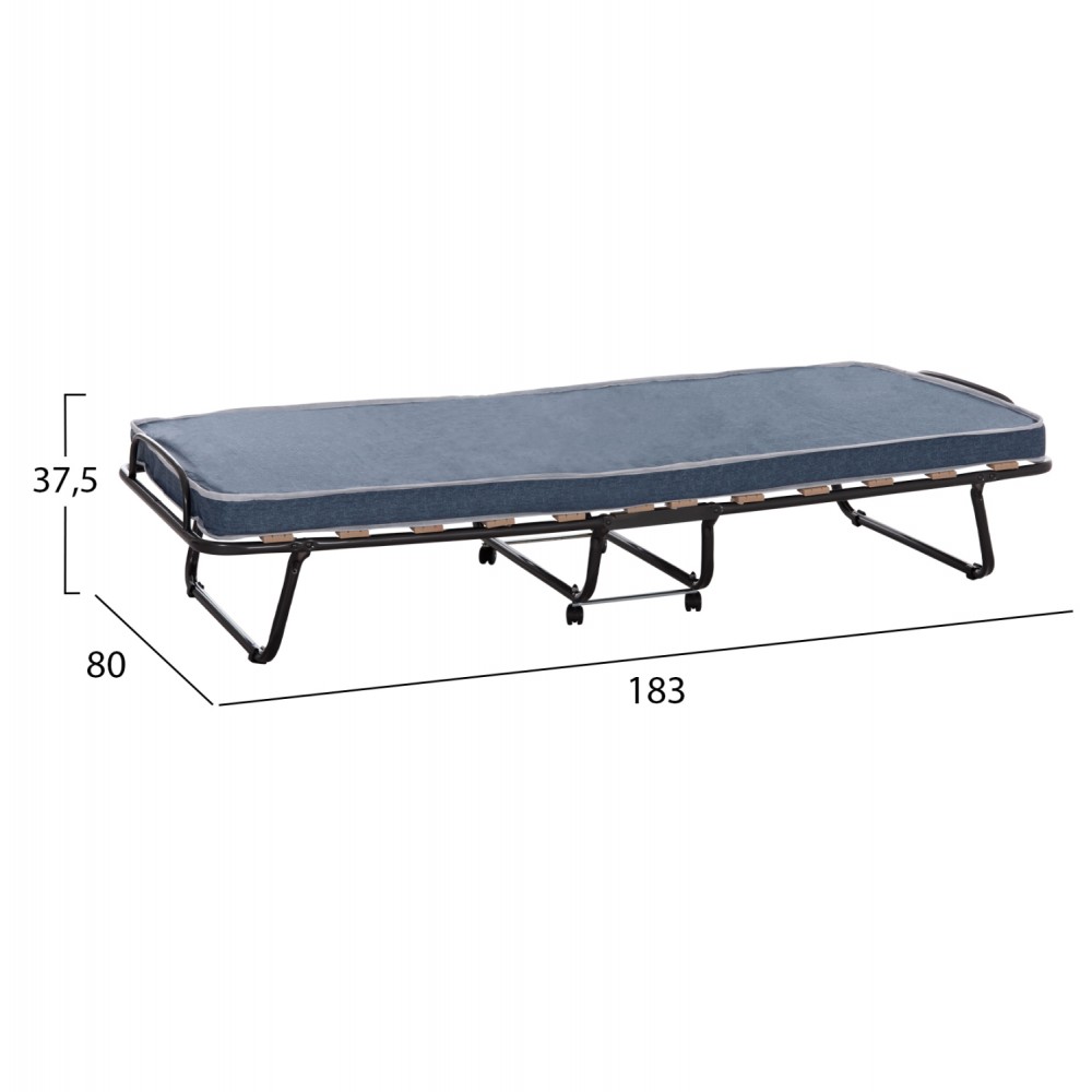 Κρεβάτι-ράντζο "SLADE" από μέταλλο με ρόδες και στρώμα 80x183x37.5