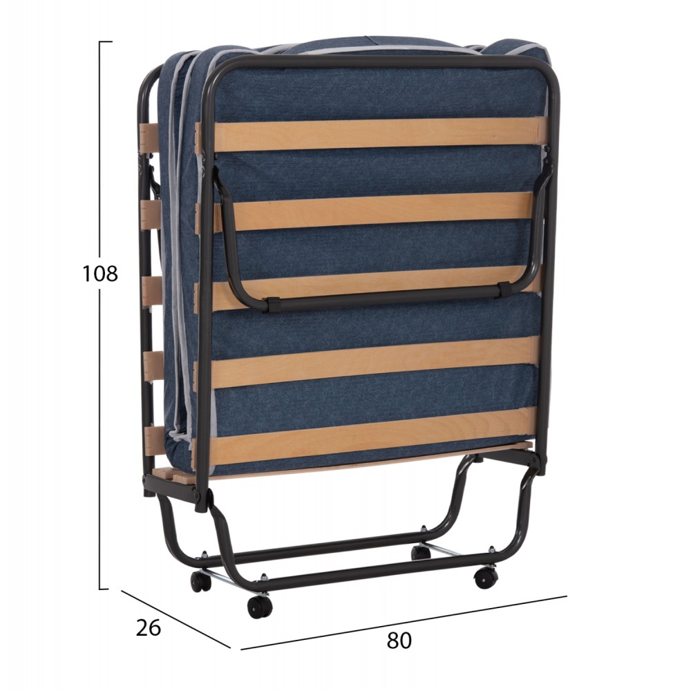 Κρεβάτι-ράντζο "SLADE" από μέταλλο με ρόδες και στρώμα 80x183x37.5