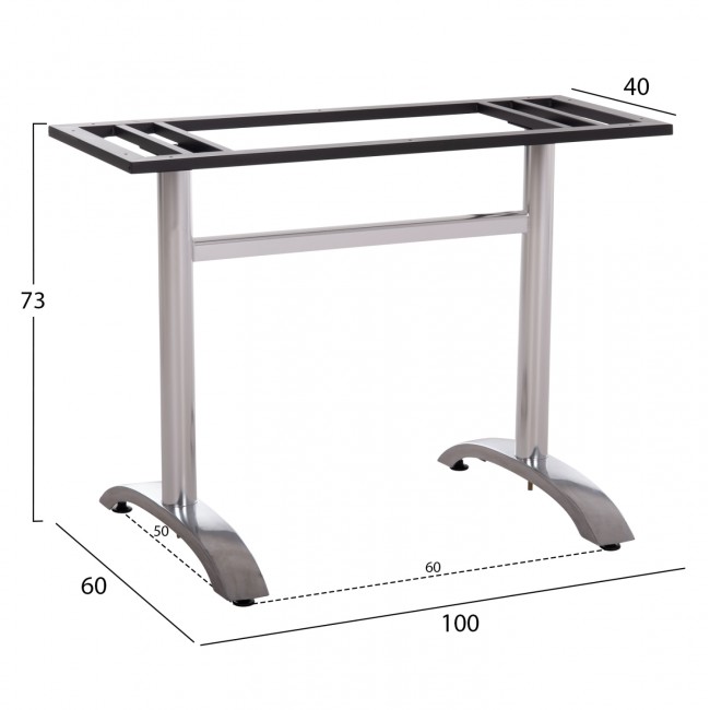 Βάση τραπεζιού διπλή από μέταλλο σε χρώμα χρωμίου 100x60x73