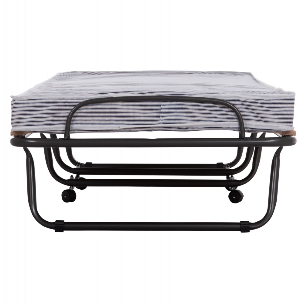 Κρεβάτι-ράντζο "NOBLE" με ρόδες και στρώμα από μέταλλο σε χρώμα μαύρο 80x182x37.5