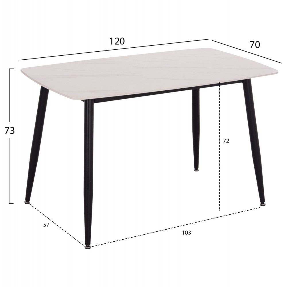 Σετ τραπεζαρίας "RAVEN" 5τμχ από κεραμικό/μέταλλο/ύφασμα σε χρώμα λευκό/μαύρο/μπεζ 120x70x73