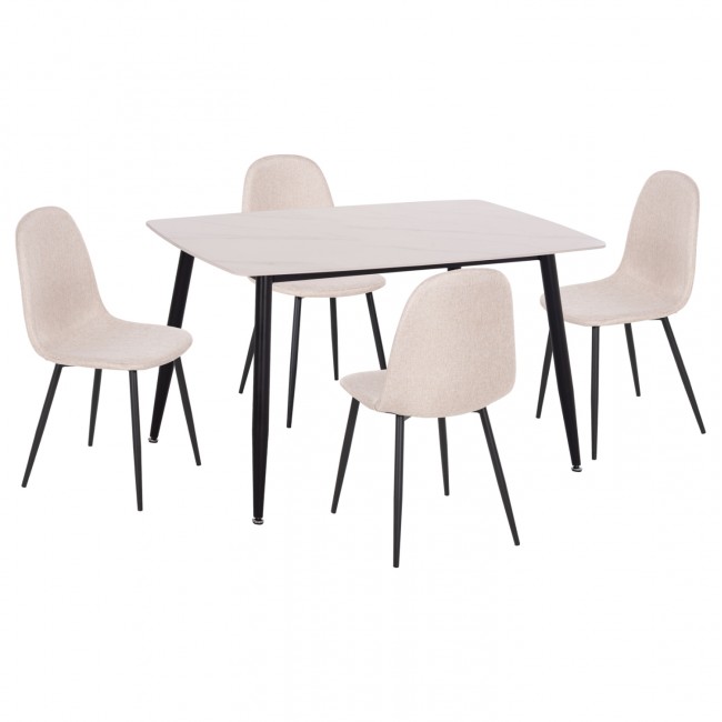 Σετ τραπεζαρίας "RAVEN" 5τμχ από κεραμικό/μέταλλο/ύφασμα σε χρώμα λευκό/μαύρο/μπεζ 120x70x73