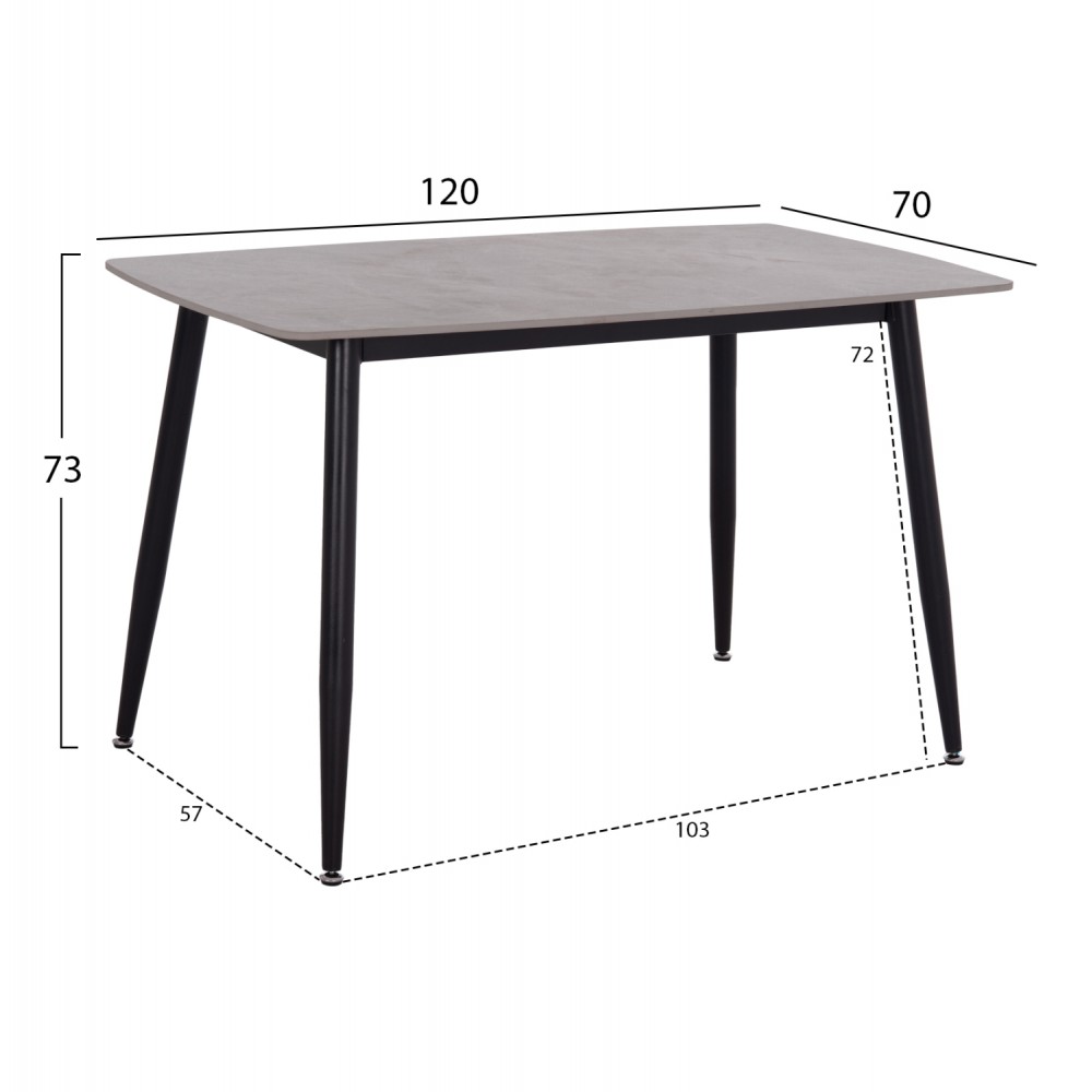 Σετ τραπεζαρίας "RAVEN" 5τμχ από κεραμικό/μέταλλο/ύφασμα σε χρώμα γκρι μαρμάρου/μαύρο/γκρι 120x70x73