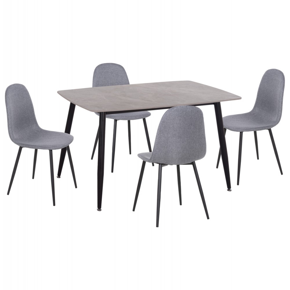 Σετ τραπεζαρίας "RAVEN" 5τμχ από κεραμικό/μέταλλο/ύφασμα σε χρώμα γκρι μαρμάρου/μαύρο/γκρι 120x70x73