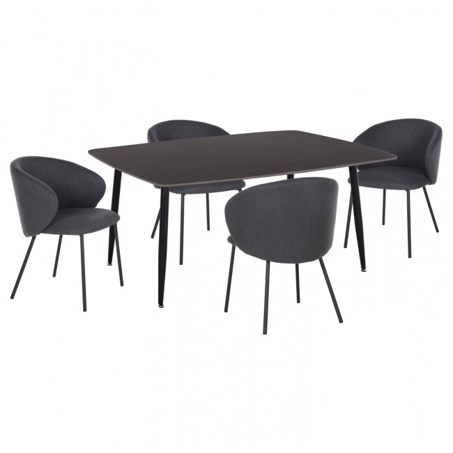 Σετ τραπεζαρίας "RAVEN" 5τμχ από κεραμικό/μέταλλο/ύφασμα σε χρώμα μαύρο μαρμάρου/γκρι 160x80x74