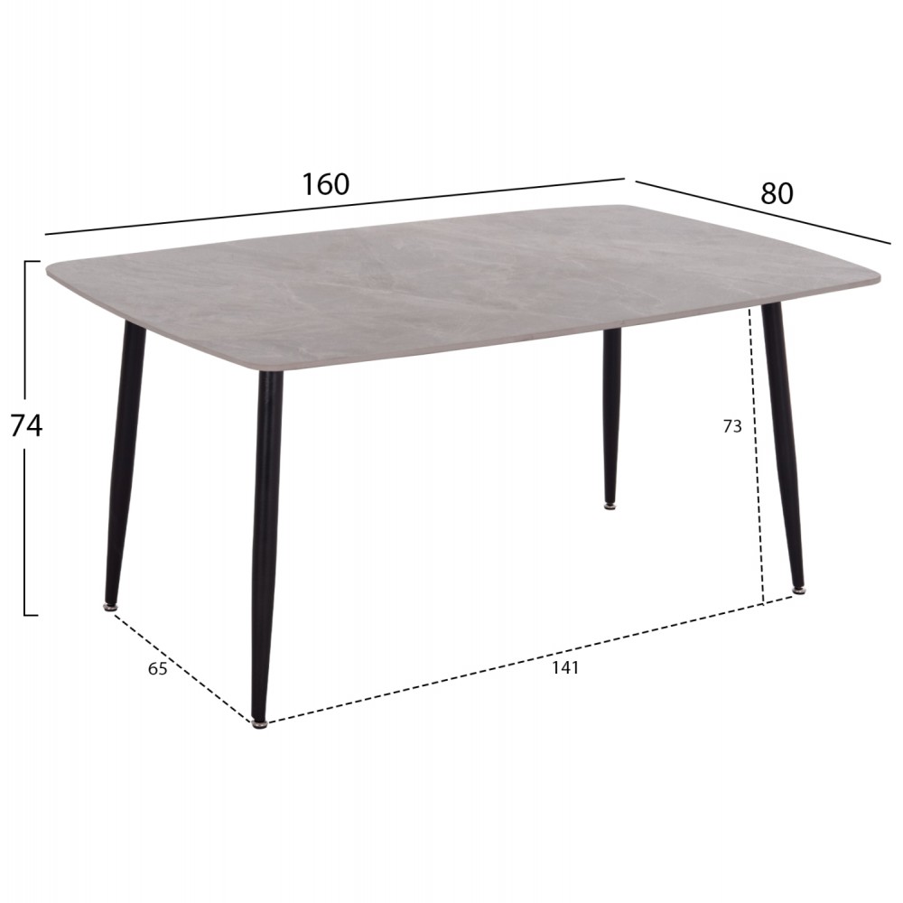 Σετ τραπεζαρίας "RAVEN" 7τμχ από κεραμικό/μέταλλο/βελούδο σε χρώμα γκρι μαρμάρου/γκρι 160x80x74