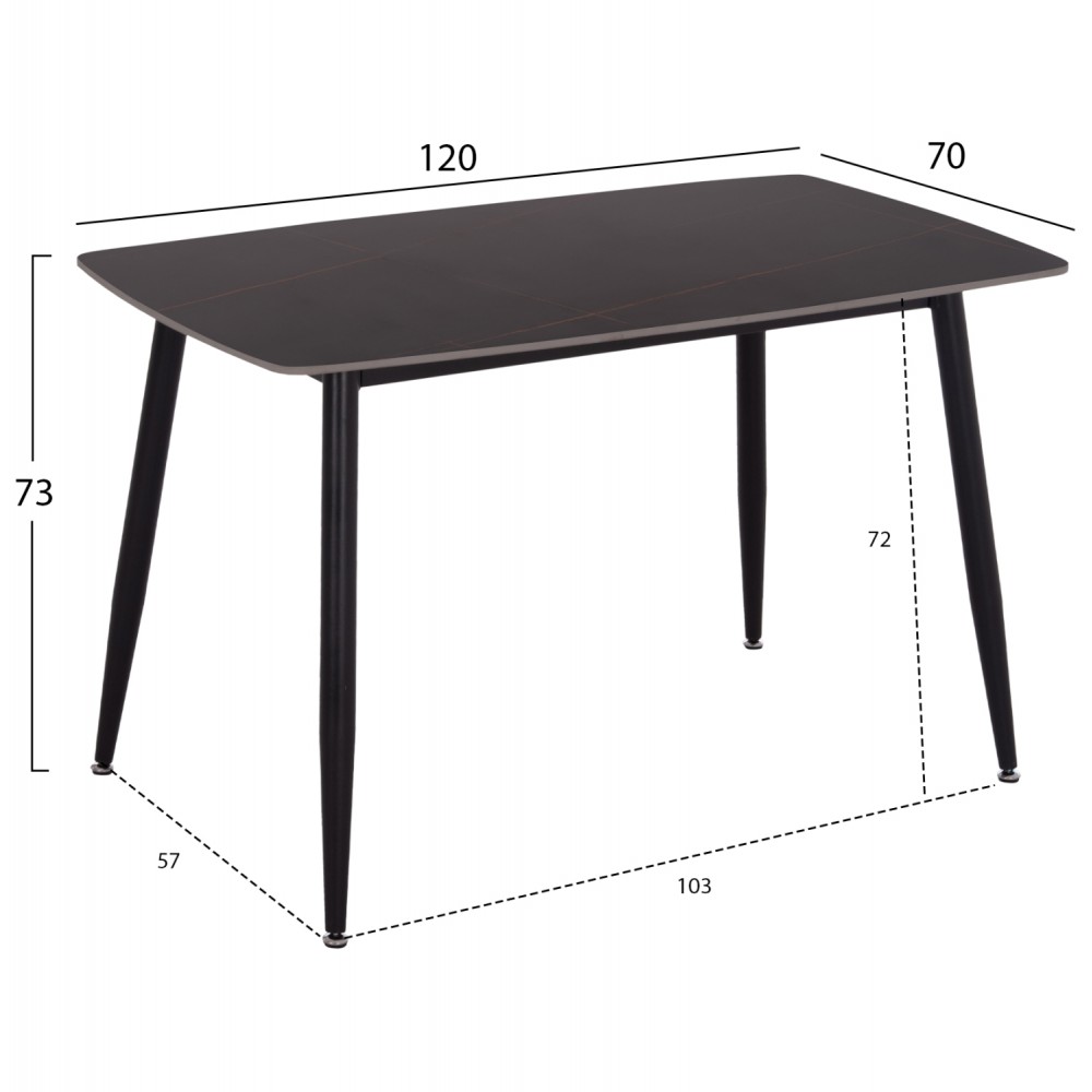 Σετ τραπεζαρίας "RAVEN" 5τμχ από κεραμικό/μέταλλο/βελούδο σε χρώμα μαύρο μαρμάρου/μαύρο 120x70x73