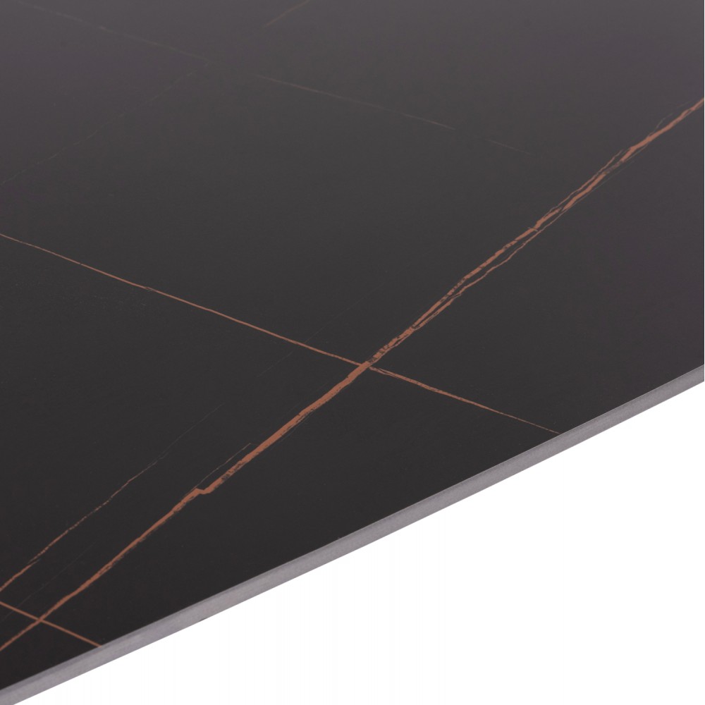 Σετ τραπεζαρίας "RAVEN" 5τμχ από κεραμικό/μέταλλο/βελούδο σε χρώμα μαύρο μαρμάρου/μαύρο 120x70x73