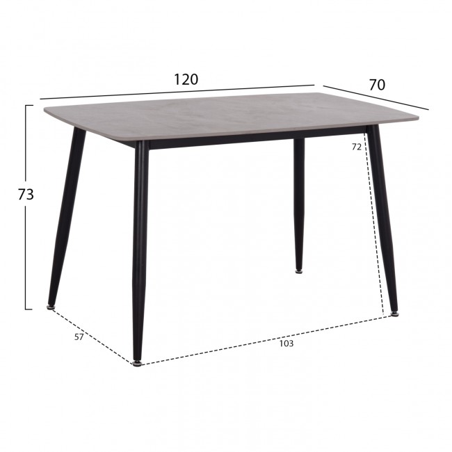 Σετ τραπεζαρίας "RAVEN" 5τμχ από κεραμικό/μέταλλο/βελούδο σε χρώμα γκρι μαρμάρου/γκρι 120x70x73