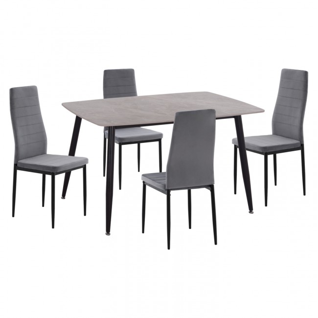 Σετ τραπεζαρίας "RAVEN" 5τμχ από κεραμικό/μέταλλο/βελούδο σε χρώμα γκρι μαρμάρου/γκρι 120x70x73