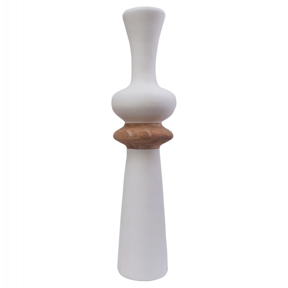 Διακοσμητικό βάζο δαπέδου "NEBULA" από fiber cement/ξύλο σε χρώμα λευκό/φυσικό Φ45x172