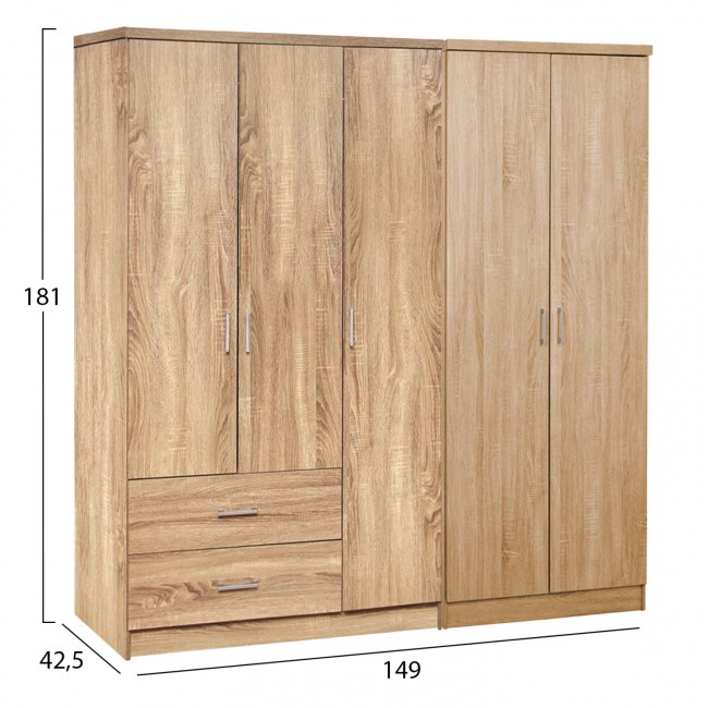 Ντουλάπα "CAESAR" πεντάφυλλη σε χρώμα σονόμα 150x42.5x181