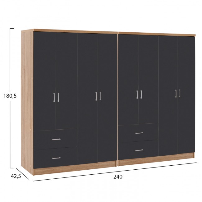 Ντουλάπα "BRIANA" οκτάφυλλη σε χρώμα σκούρο γκρι/σονόμα 241x42.5x180.5