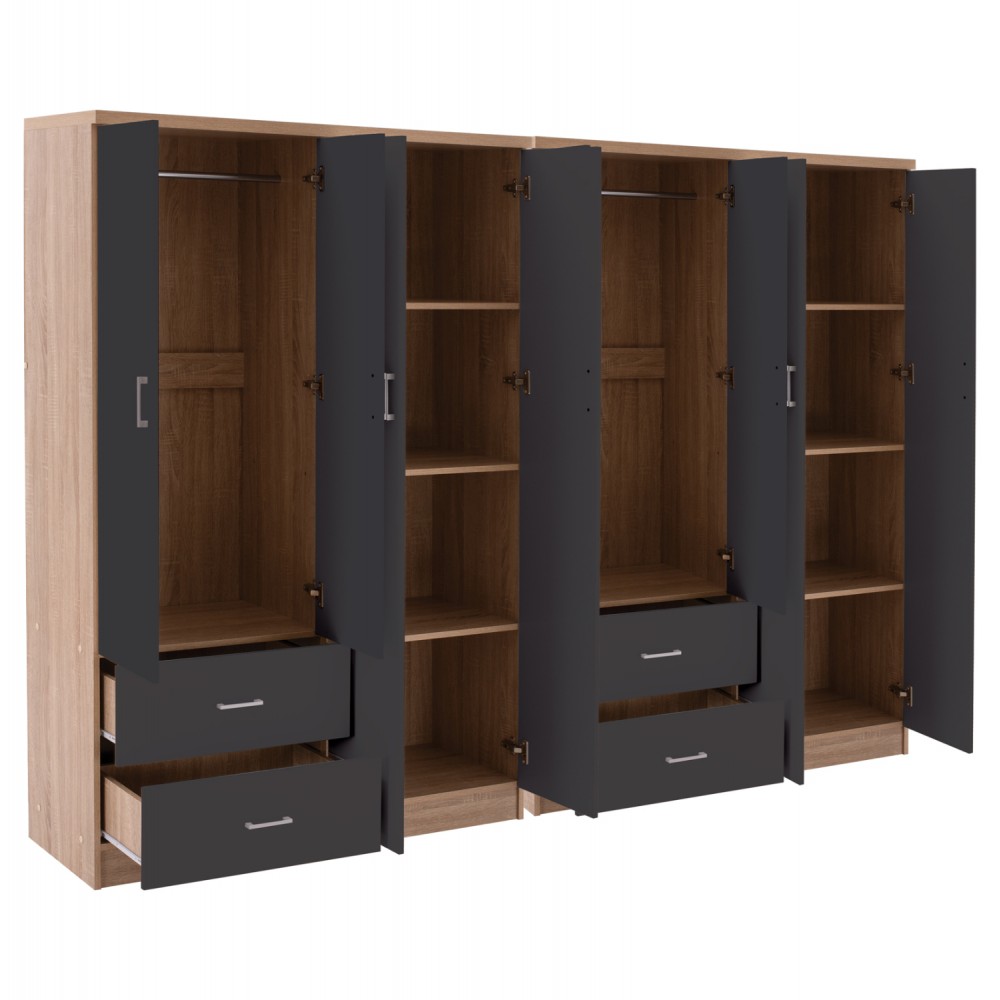 Ντουλάπα "BRIANA" οκτάφυλλη σε χρώμα σκούρο γκρι/σονόμα 241x42.5x180.5