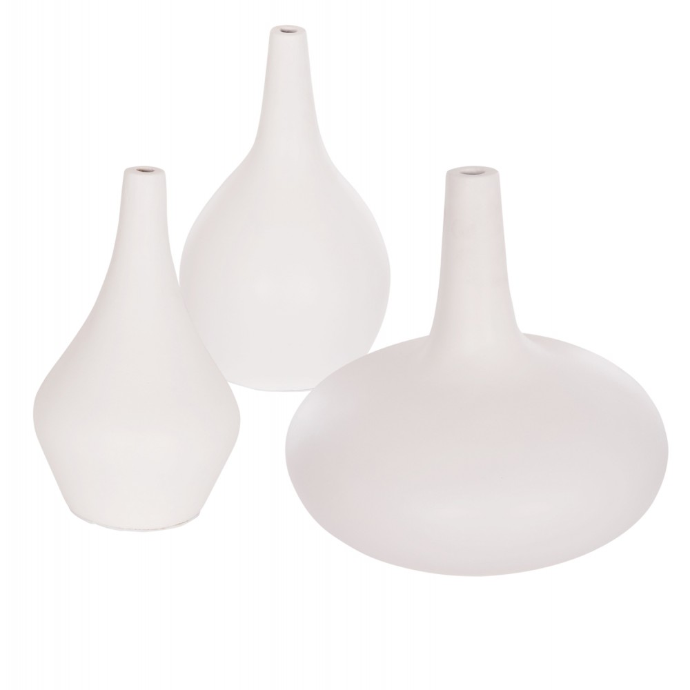 Σετ επιτραπέζια διακοσμητικά βάζα "DENI" 3τμχ από fiber cement σε χρώμα λευκό
