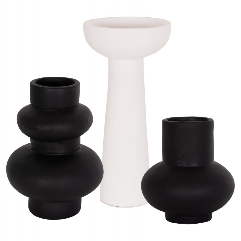 Σετ επιτραπέζια διακοσμητικά βάζα "LEKKAN" από τερακότα σε χρώμα λευκό/μαύρο