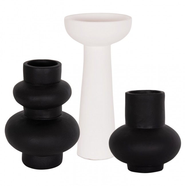 Σετ επιτραπέζια διακοσμητικά βάζα "LEKKAN" από τερακότα σε χρώμα λευκό/μαύρο