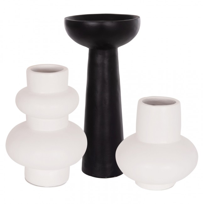 Σετ επιτραπέζια διακοσμητικά βάζα "LEKKAN" από τερακότα σε χρώμα λευκό/μαύρο