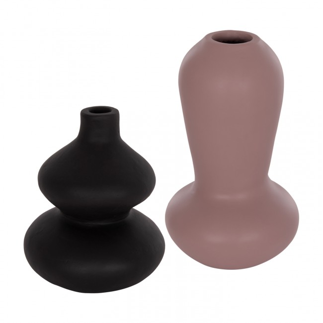 Σετ επιτραπέζια διακοσμητικά βάζα "CHELIN" 2τμχ από τερακότα σε χρώμα μωβ/μαύρο