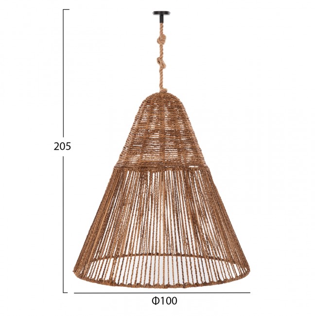 Φωτιστικό οροφής κρεμαστό από σχοινί/ίνες μπανανιάς σε χρώμα φυσικό Φ100x205 Ε27