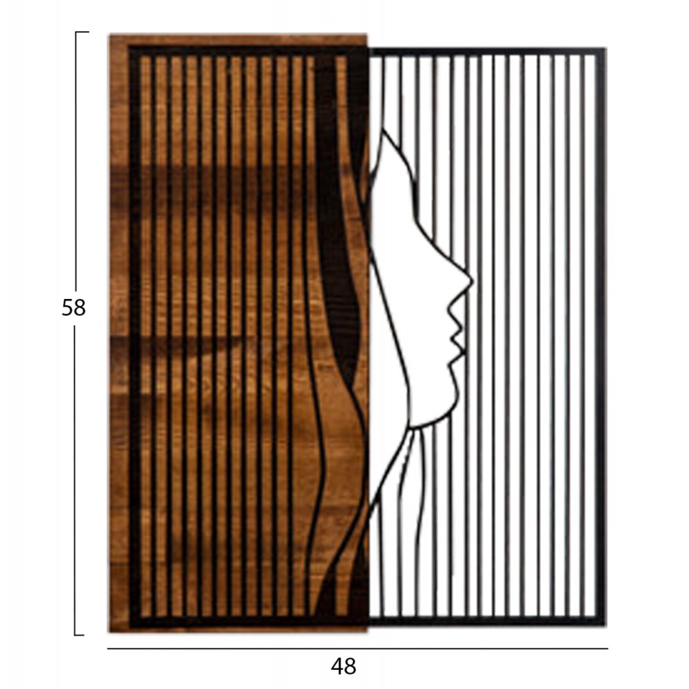 Διακοσμητικό τοίχου από μέταλλο/ξύλο σε χρώμα μαύρο/φυσικό 48x3x58
