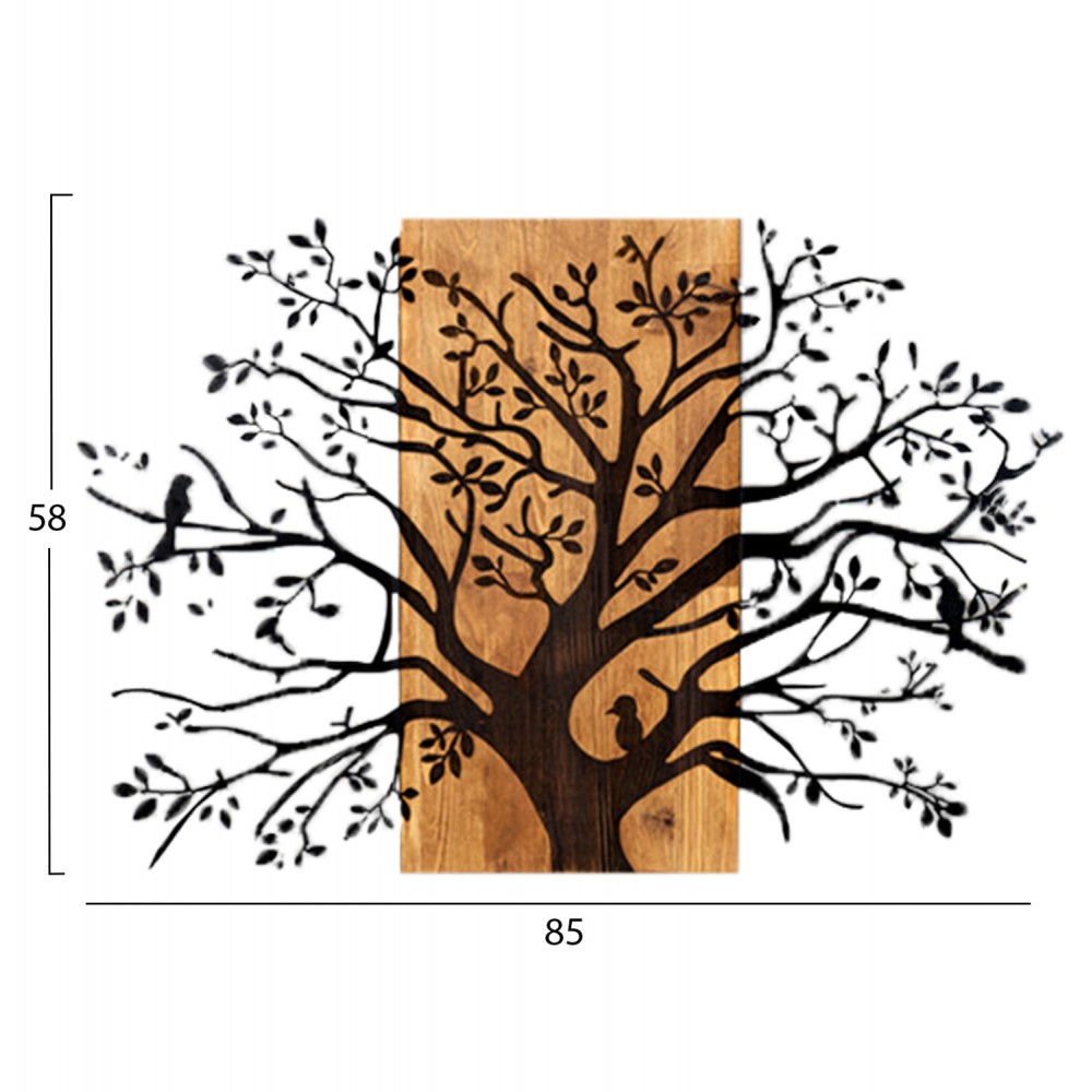 Διακοσμητικό τοίχου από μέταλλο/ξύλο σε χρώμα μαύρο/φυσικό 85x3x58