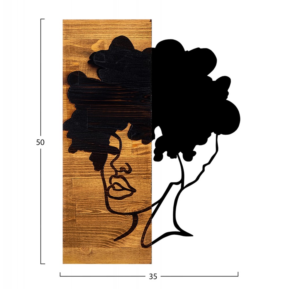 Διακοσμητικό τοίχου από ξύλο/μέταλλο σε χρώμα φυσικό/μαύρο 35x3x50