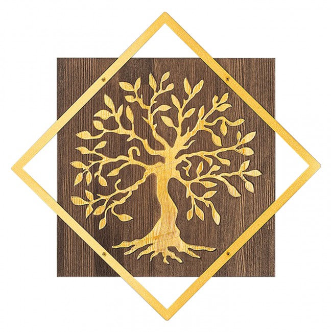 Διακοσμητικό τοίχου από ξύλο/μέταλλο σε χρώμα καρυδί/χρυσό 54x3x54