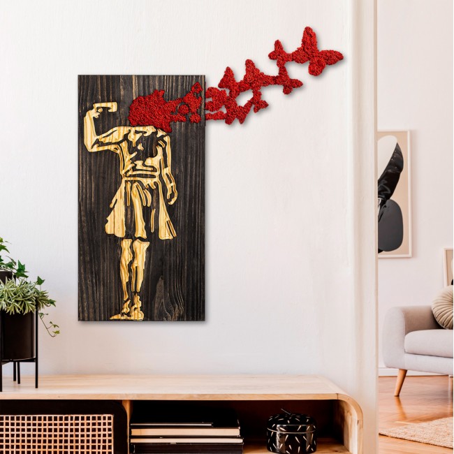 Διακοσμητικό τοίχου από ξύλο/μέταλλο σε χρώμα καρυδί/χρυσό/κόκκινο 62x3x70