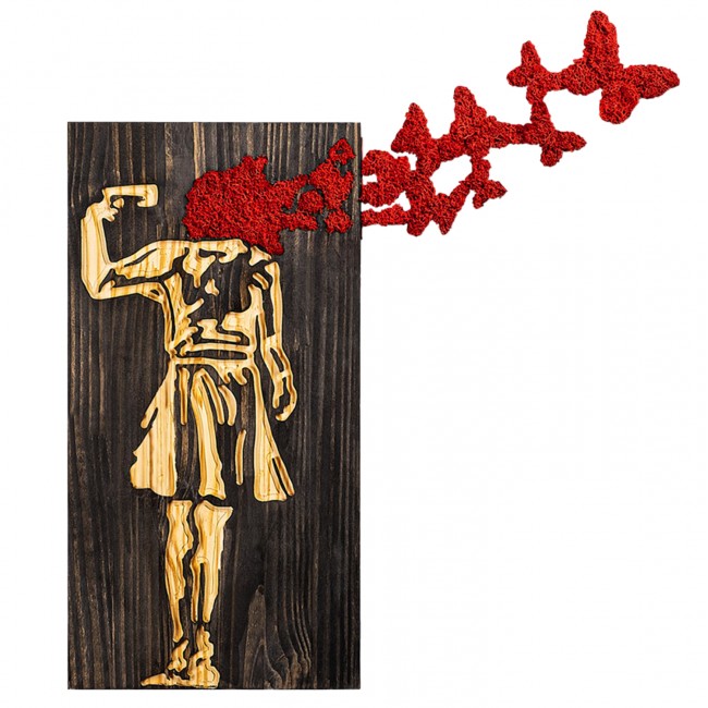 Διακοσμητικό τοίχου από ξύλο/μέταλλο σε χρώμα καρυδί/χρυσό/κόκκινο 62x3x70