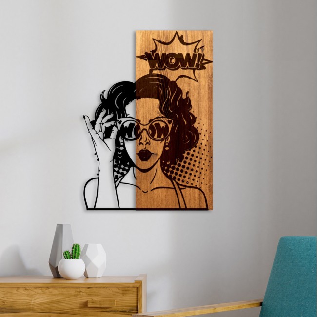 Διακοσμητικό τοίχου από ξύλο/μέταλλο σε χρώμα φυσικό/μαύρο 42x3x58