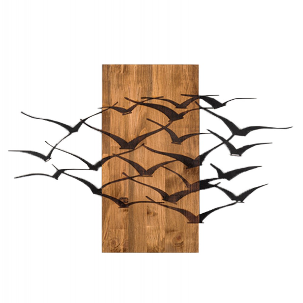 Διακοσμητικό τοίχου με πουλιά από μέταλλο/ξύλο σε χρώμα μαύρο/φυσικό 86x3x58