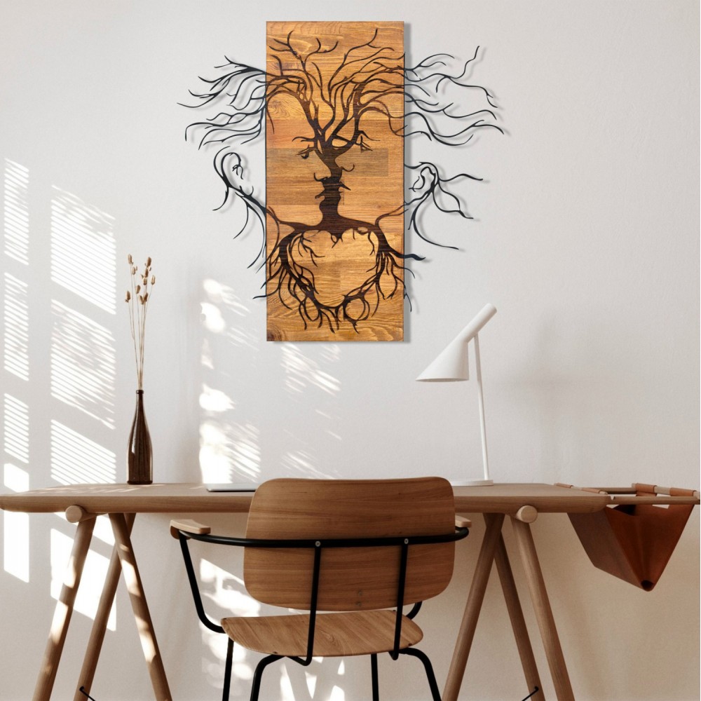 Διακοσμητικό τοίχου "FACES" από ξύλο/μέταλλο σε χρώμα φυσικό/μαύρο 60x3x57,5