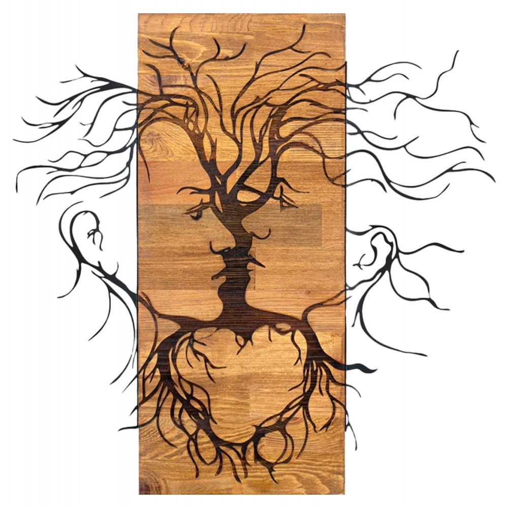 Διακοσμητικό τοίχου "FACES" από ξύλο/μέταλλο σε χρώμα φυσικό/μαύρο 60x3x57,5