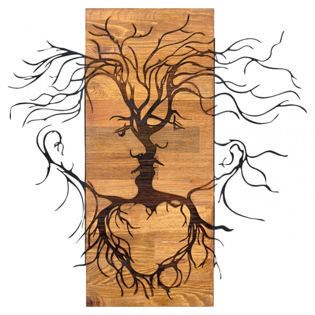 Διακοσμητικό τοίχου "FACES" από ξύλο/μέταλλο σε χρώμα φυσικό/μαύρο 60x3x57,5