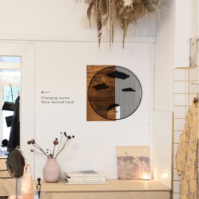 Διακοσμητικό τοίχου από ξύλο/μέταλλο σε χρώμα φυσικό/μαύρο 58x3x58